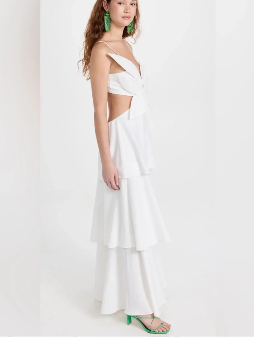 FARM Rio Off-White Tiered Maxi Dress with Front Knot - Picture 3 of 4